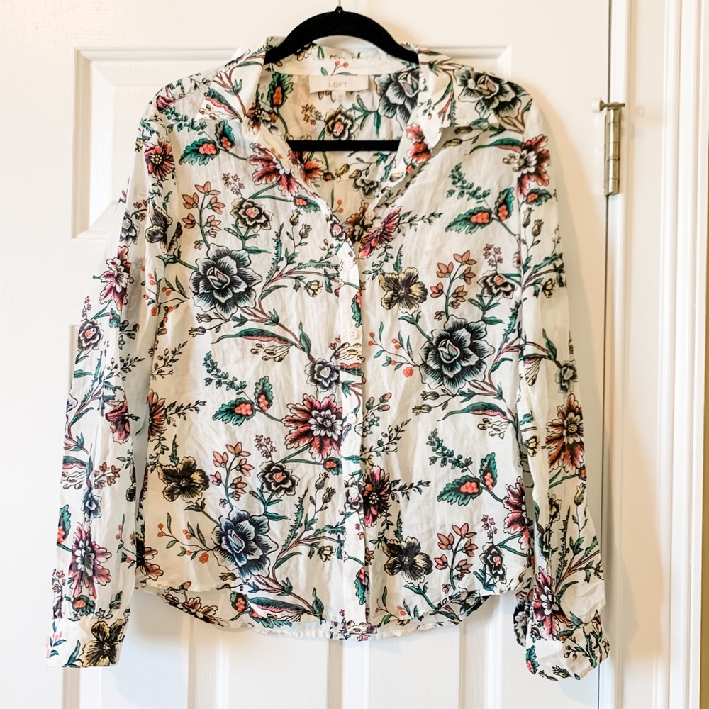 LOFT Floral Button Down Blouse